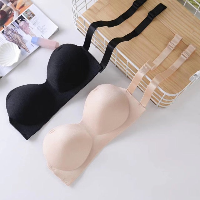 Women Seamless Strapless Push Up Bra Backless Strap (Free Size) with free transparent strap