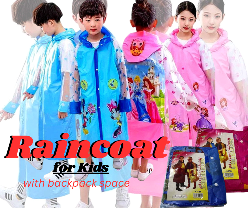 Raincoat for Kids with Backpack Space - Perfect for Students Random Design for Girl & Boy