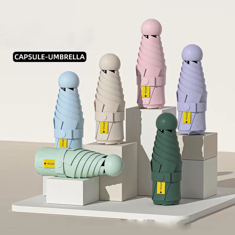 HOMESALE Ultra-Light Five-Fold Portable Mini Capsule Rain Umbrella Design with UPF50+ Protection