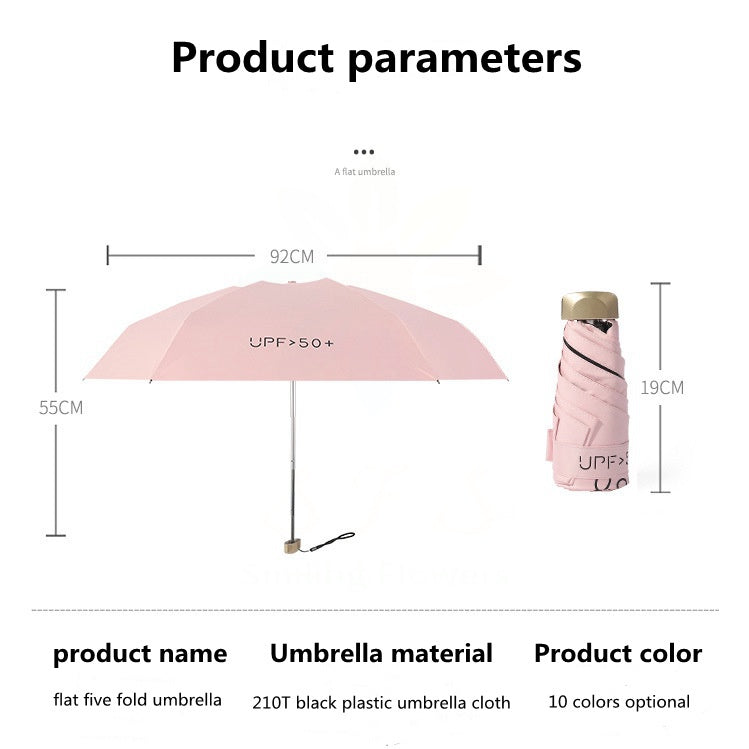 HOMESALE Ultra-Light Five-Fold Portable Mini Capsule Rain Umbrella Design with UPF50+ Protection