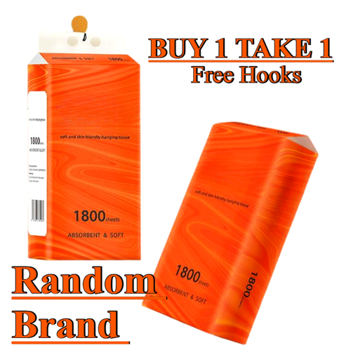 "BIGGEST HANGING TISSUE BUY1 TAKE1 (HANGING TISSUE) 1800 SHEETS 4 PLY Free hook RANDOM BRAND"