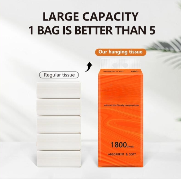 "BIGGEST HANGING TISSUE BUY1 TAKE1 (HANGING TISSUE) 1800 SHEETS 4 PLY Free hook RANDOM BRAND"